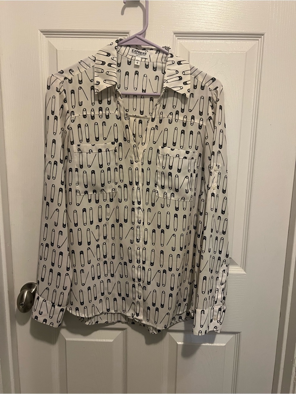 Express womens White Safety Pin Print Button-Up Shirt